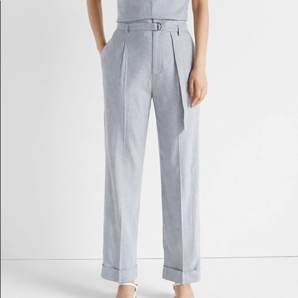 Club Monaco Pants - Club Monaco Chambray Stripe Belted Long Trouser size 10